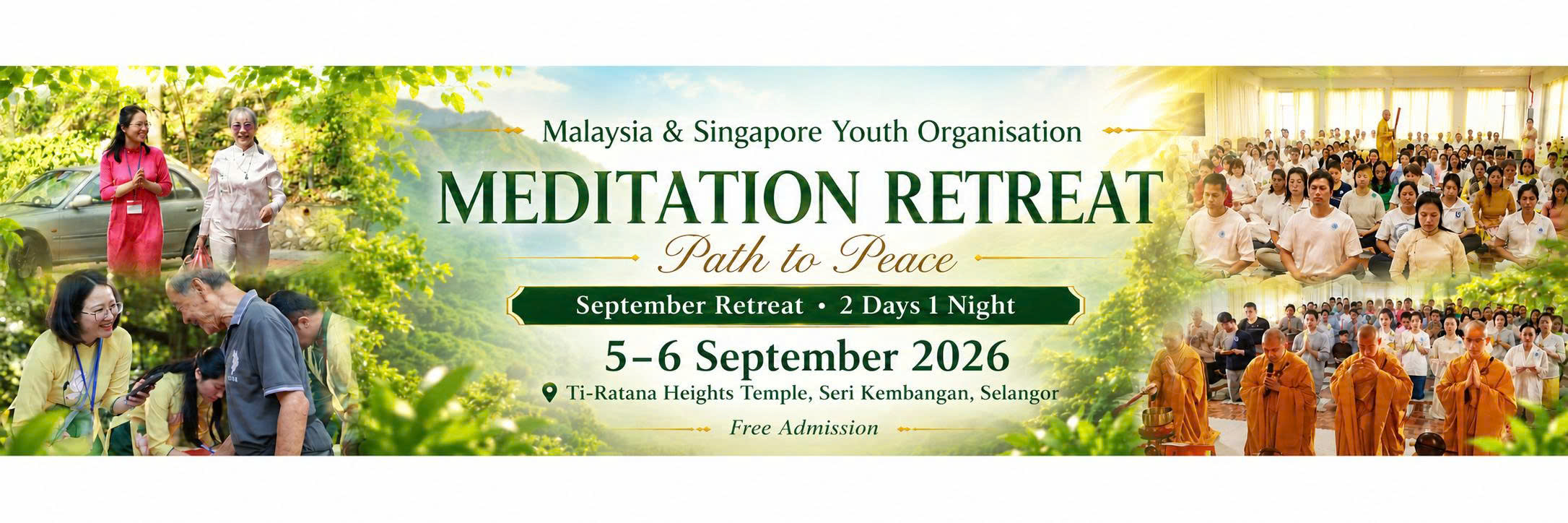 Malaysia Meditation Retreat poster with event details in English